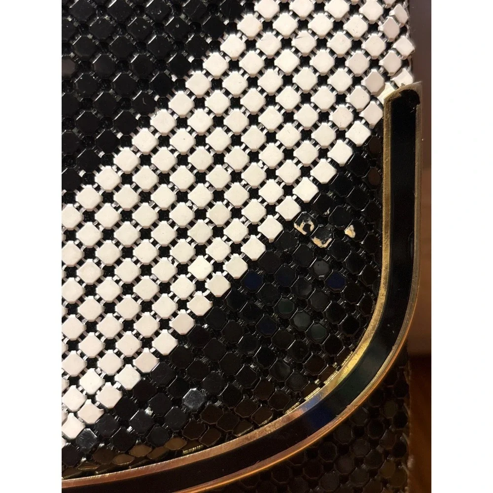Vintage Black White Chevron Metal Mesh‎ Evening Clutch Shoulder Bag Gold Trim
